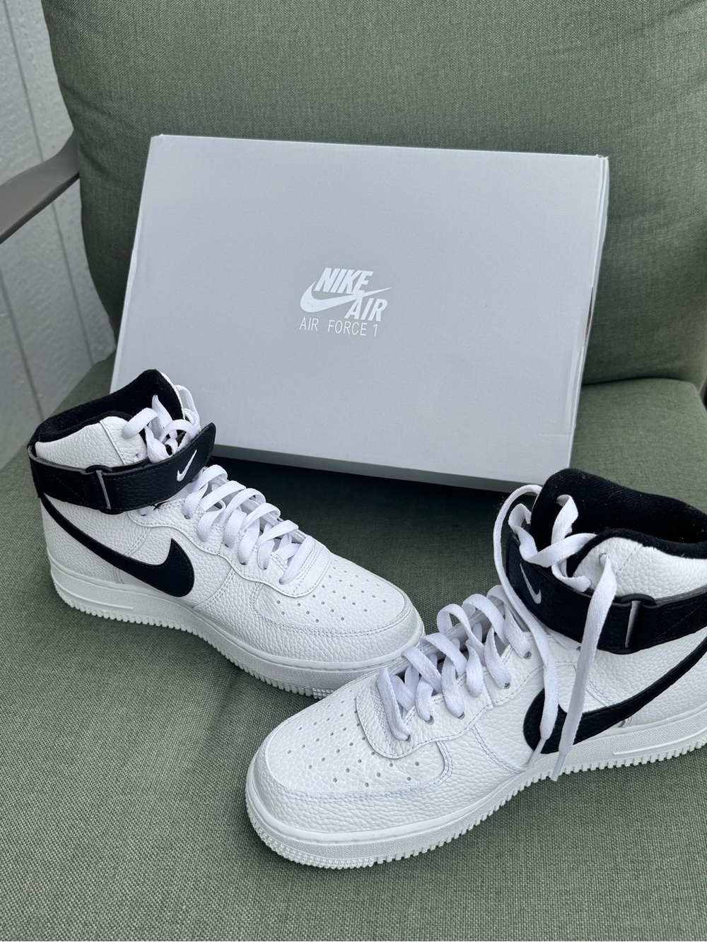Nike Air Force 1 High White and Black High-Top Sneakers with original box.